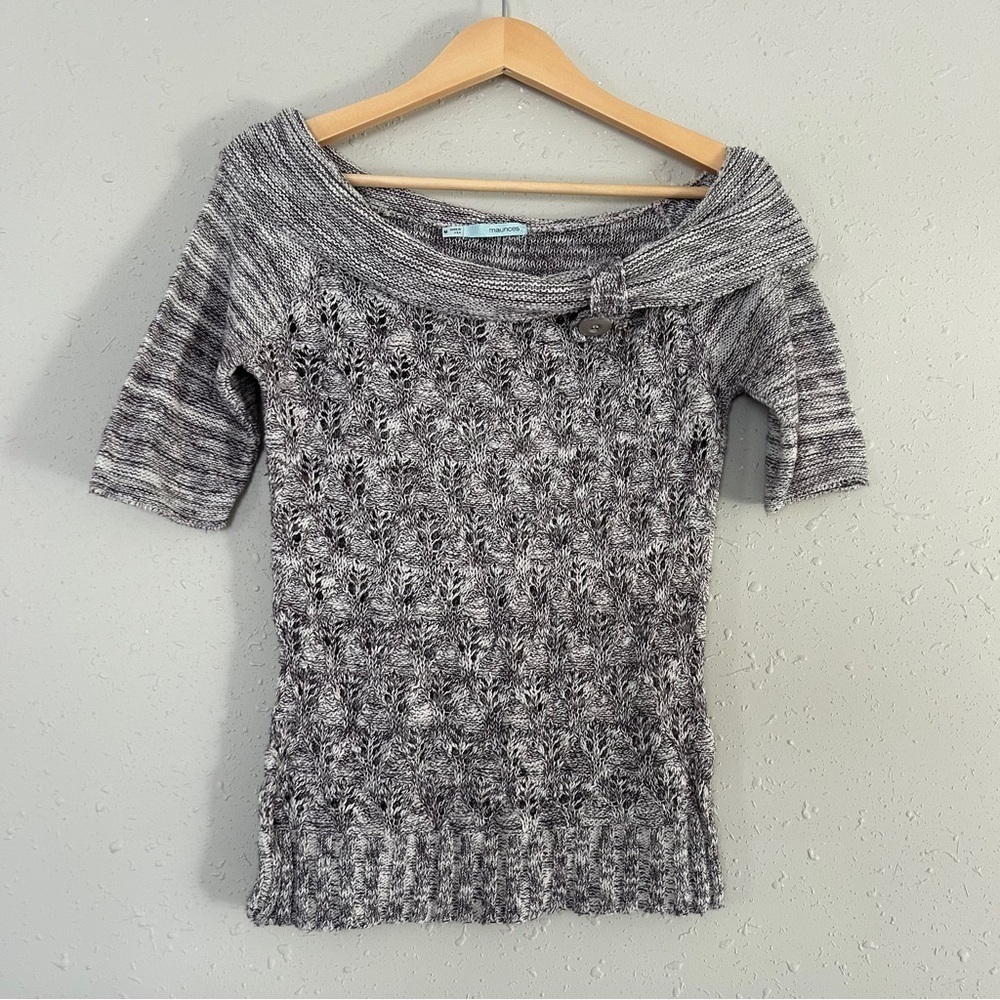 Maurices Purple Cream Off The Shoulder Scoop Neck Short Sleeve Sweater Casual